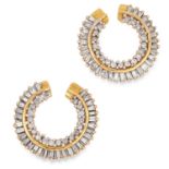 1.50 CARAT DIAMOND EARRINGS in high carat yellow gold, set with round and baguette cut diamonds