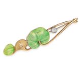 ANTIQUE ART NOUVEAU DIAMOND AND ENAMEL BROOCH in 18ct yellow gold, depicting leaves set with an