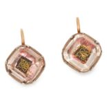 ANTIQUE 17TH CENTURY STUART CRYSTAL EARRINGS in yellow gold and silver, each set with a foiled