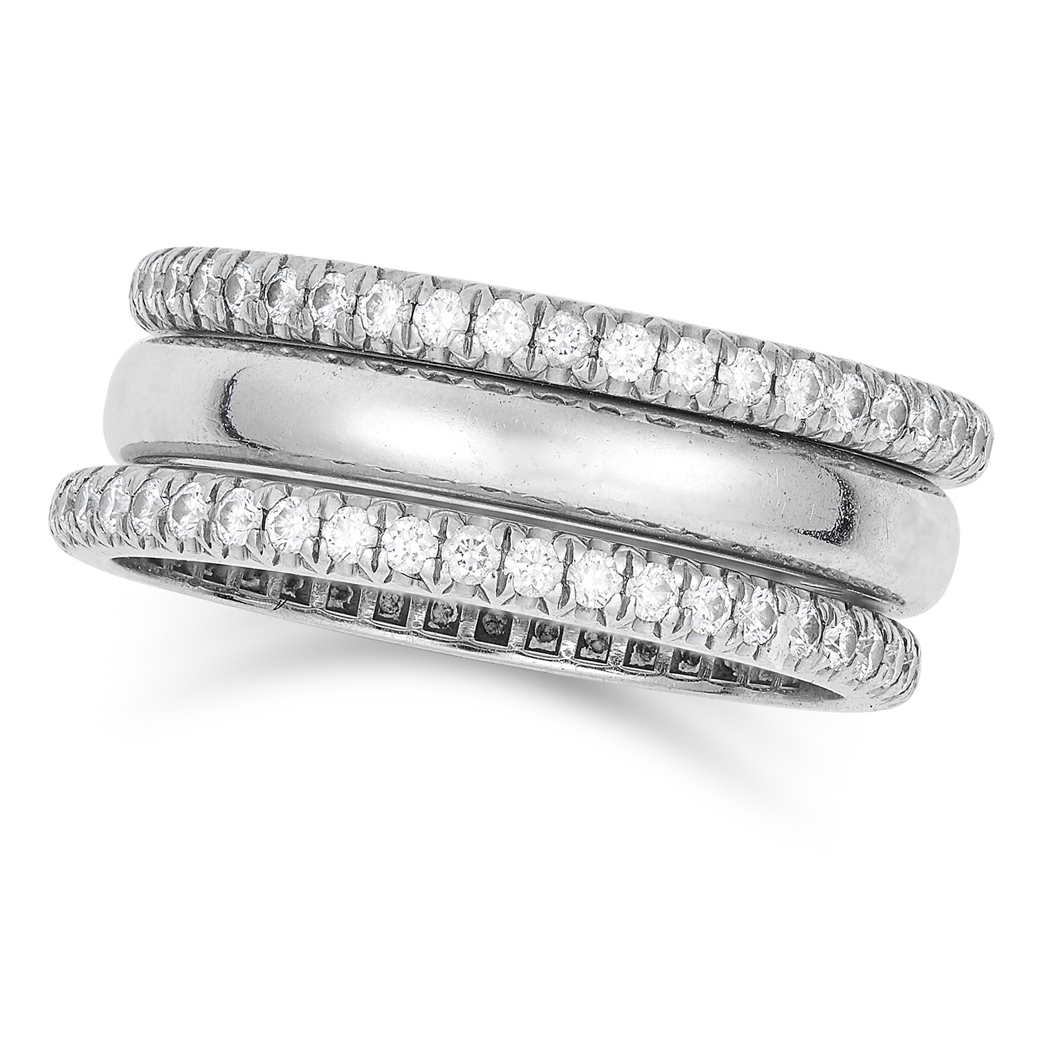 DIAMOND RING SET, TIFFANY in platinum, comprising of two round cut diamond eternity bands and one