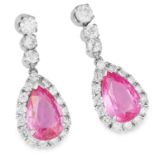4.20 CARAT PINK SAPPHIRE AND DIAMOND EARRINGS in 18ct white gold, each set with a pear cut