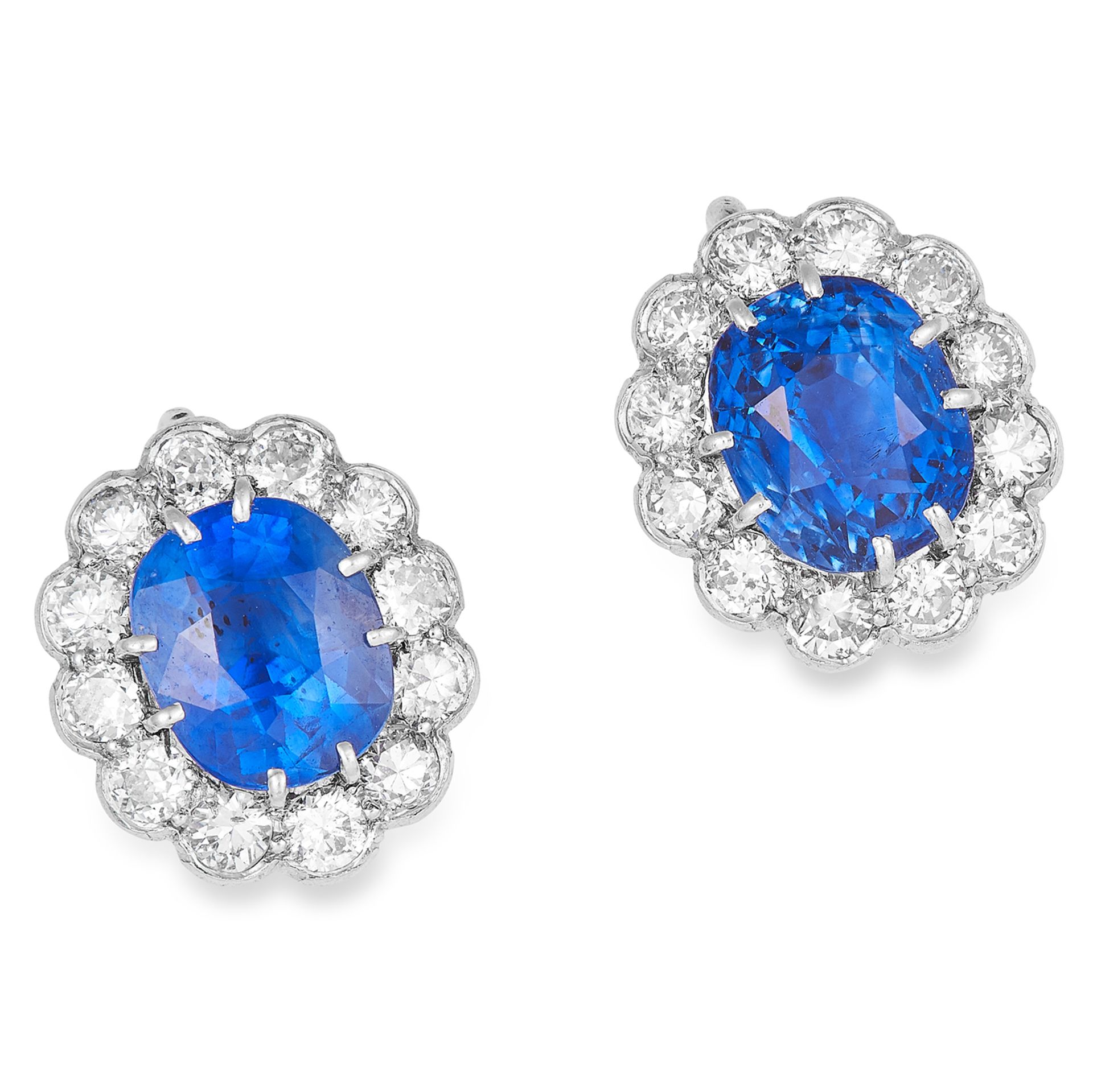 5.30 CARAT CEYLON NO HEAT SAPPHIRE AND DIAMOND EARRINGS in 18ct white gold or platinum, each set