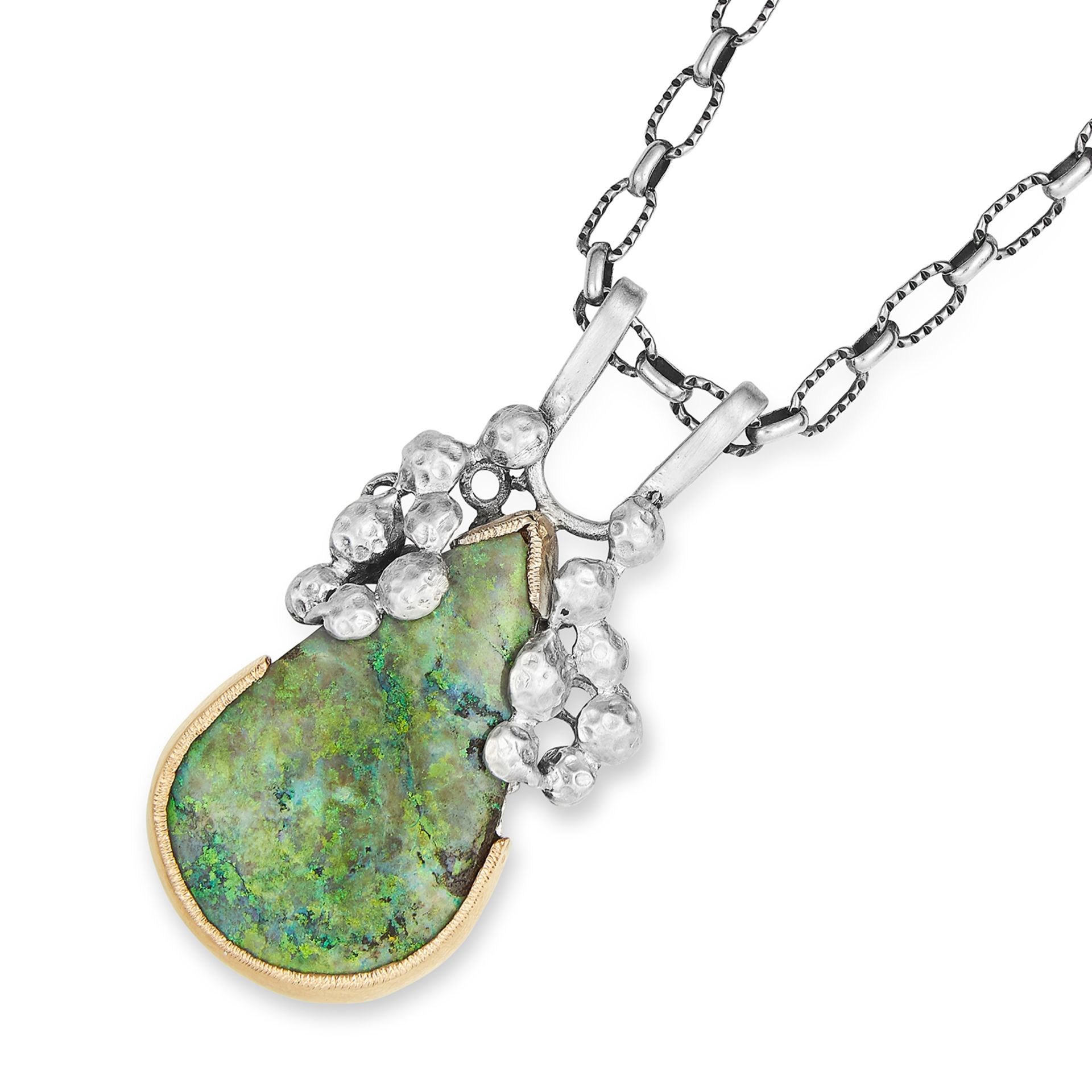 ABSTRACT OPAL PENDANT NECKLACE in silver, set with a 21.69 carat pear cut opal, stamped 935,