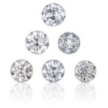 SIX ROUND CUT MODERN BRILLIANT DIAMONDS TOTALLING 2.72cts, UNMOUNTED.