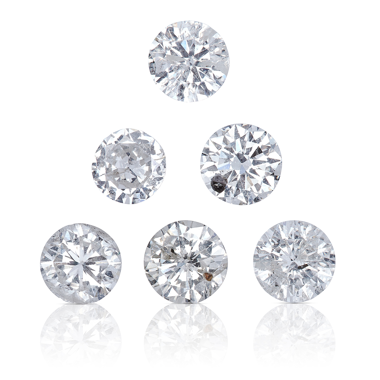 SIX ROUND CUT MODERN BRILLIANT DIAMONDS, TOTALLING 2.53cts, UNMOUNTED.