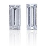 TWO TAPERED BAGUETTE CUT DIAMONDS, TOTALLING 0.59cts, UNMOUNTED.