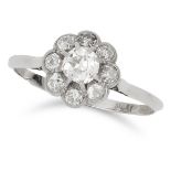 DIAMOND CLUSTER RING set with round and old cut diamonds, size V / 10.5, 2.9g.