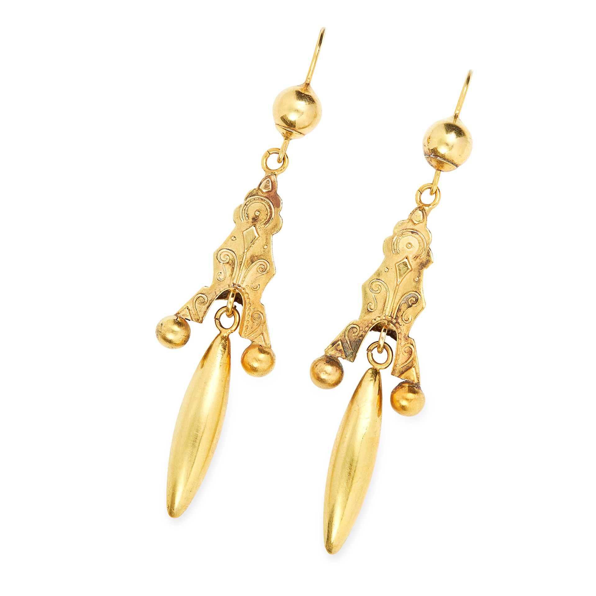 ANTIQUE ARTICULATED DROP EARRINGS, 19TH CENTURY 6.0cm, 3.1g.