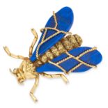 VINTAGE LAPIS LAZULI AND DIAMOND FLY BROOCH, CHAUMET designed as a fly set with lapis lazuli wings