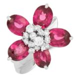 TOURMALINE AND DIAMOND FLOWER RING, VAN CLEEF AND ARPELS set with oval cut tourmaline totalling 9.65