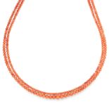 ANTIQUE CORAL SAUTOIR NECKLACE comprising a row of coral beads graduating 3.9-8.6mm, 147cm, 58.2g.