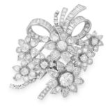 VINTAGE DIAMOND FLOWER DOUBLE CLIP BROOCH, BOUCHERON set with old, round and baguette cut