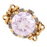 AMETHYST AND DIAMOND RING set with a round cut amethyst in a border of rose cut diamonds, size P /