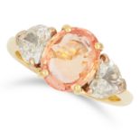3.02 CARAT UNHEATED PADPARADSCHA SAPPHIRE AND DIAMOND RING set with an oval cut parparadscha