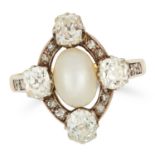 ANTIQUE NATURAL PEARL AND DIAMOND RING set with a natural pearl of 8.2mm in a border of old cut