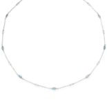 ART DECO AQUAMARINE SAUTOIR NECKLACE, set with oval cut aquamarines, 100cm, 9.1g.