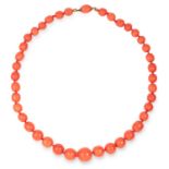 CORAL BEAD NECKLACE comprising of a single strand of coral beads ranging from 9.5mm to 15.5mm, 47cm,
