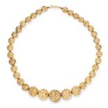 ANTIQUE PEARL BEAD NECKLACE, INDIAN each bead is set with pearls in gold border, 45cm, 85.3g.