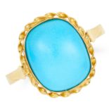 TURQUOISE DRESS RING set with a cushion shaped turquoise cabochon, size O / 7, 3.1g.