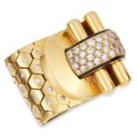 DIAMOND AND ENAMEL LUDO HEXAGONE CLIP, VAN CLEEF & ARPELS set with round cut diamonds and enamel,