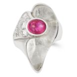 RUBY, DIAMOND AND ROCK CRYSTAL RING, SVEN BOLTENSTERN set with a cabochon ruby, round cut diamonds