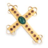 ANTIQUE CHRYSOPRASE AND GARNET CROSS PENDANT, set with round cut garnets and a chrysoprase cabochon,