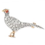ANTIQUE DIAMOND AND ENAMEL PHEASANT BROOCH set with rose cut diamonds and red enamel, 3.4cm, 3.7g.