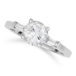 1.24 CARAT DIAMOND RING set with a round cut diamond of approximately 1.24 carats between two