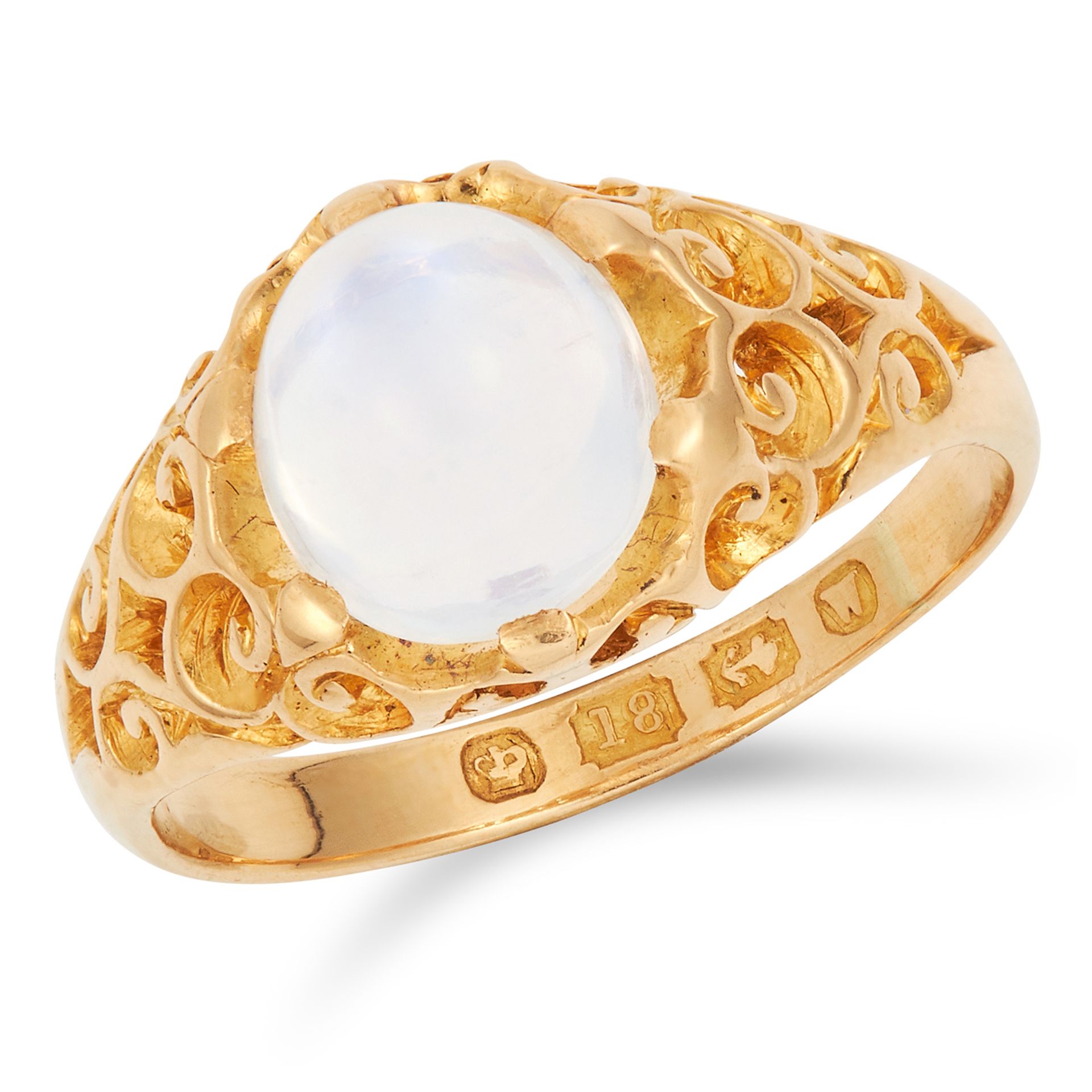 ANTIQUE MOONSTONE DRESS RING set with a cabochon moonstone of approximately 2.86 carats, size L / 6,