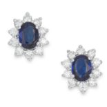 1.65 CARAT SAPPHIRE AND DIAMOND CLUSTER EARRINGS each set with an oval cut sapphire totalling