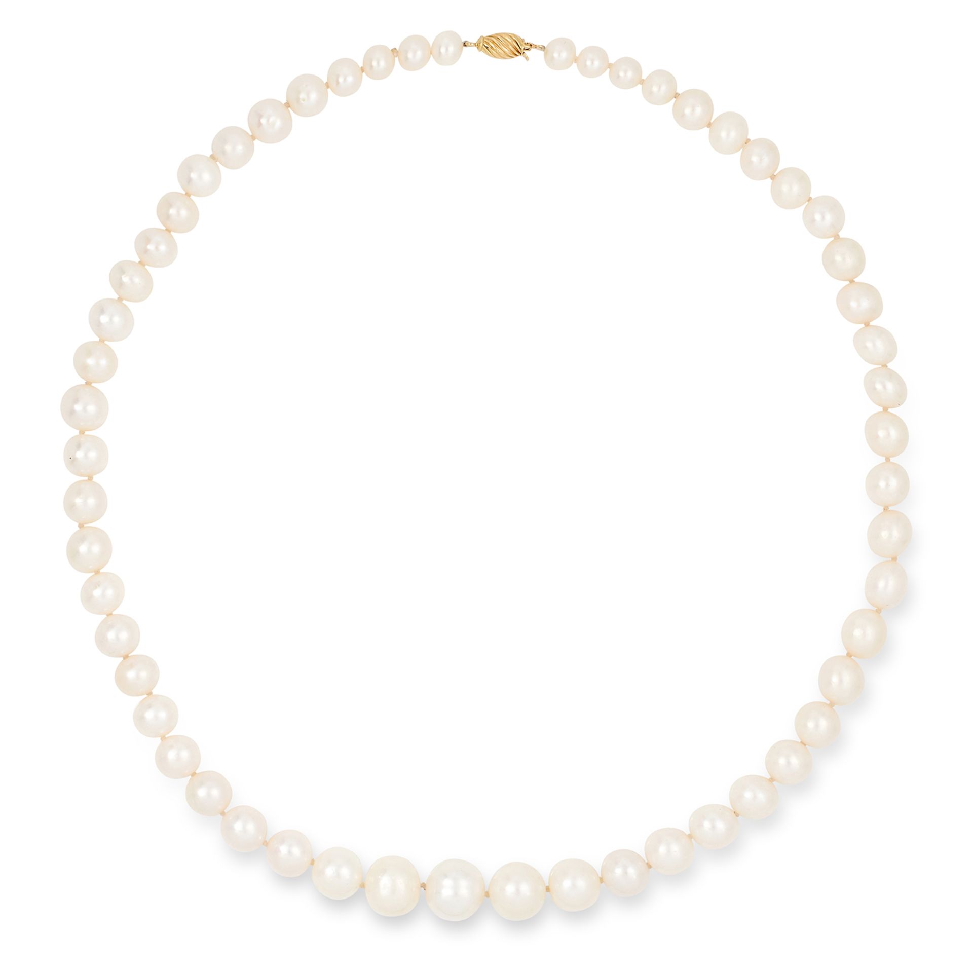 PEARL NECKLACE comprising a single row of pearls graduating 6.4-12.0mm, 52.0cm, 55.5g.