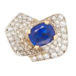 VINTAGE SAPPHIRE AND DIAMOND RING, CIRCA 1970 set with an oval cut sapphire of 1.96 carats and round
