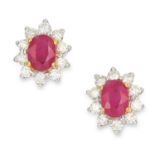 2.06 CARAT RUBY AND DIAMOND CLUSTER EARRINGS each set with an oval cut ruby totalling