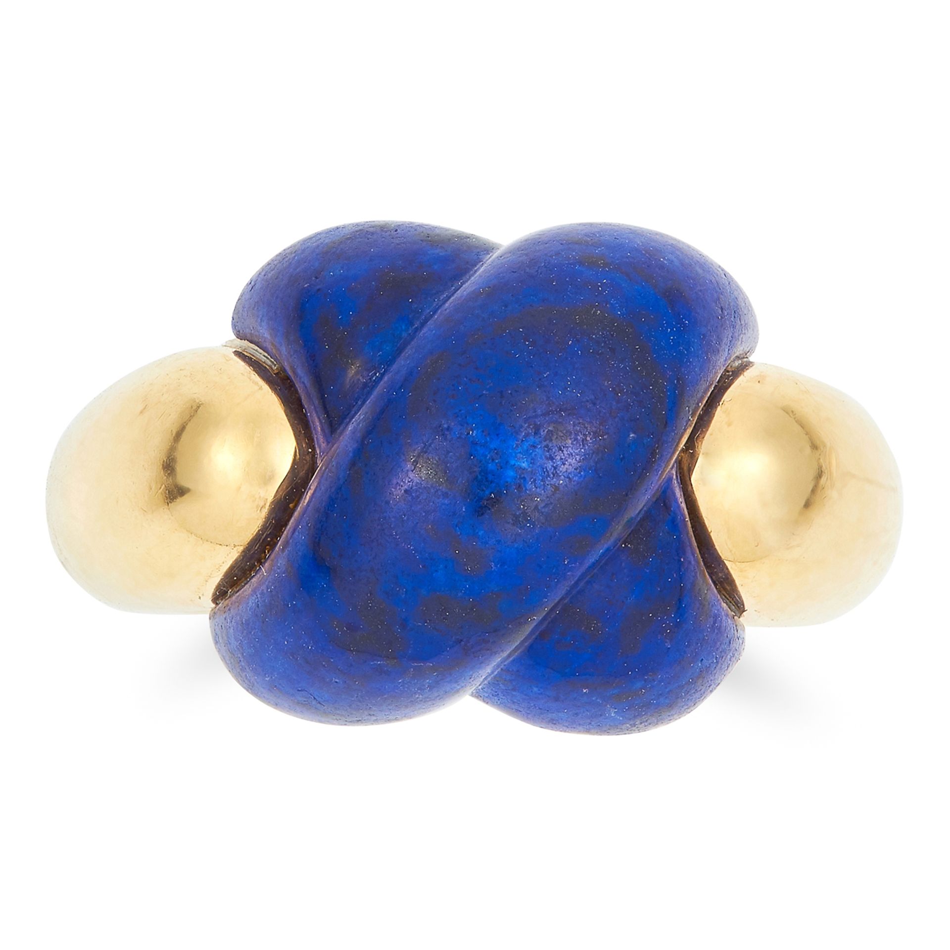 HERMES LAPIS LAZULI DRESS RING, the lapis carved in knot formation, size L / 6, 7.5g.