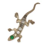 GEMSET LIZARD BROOCH set with round cut paste gemstones, 5.3cm, 5.7g.