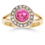 UNHEATED 1.92 CARAT RUBY AND DIAMOND RING set with a circular cabochon ruby and rose cut diamonds,