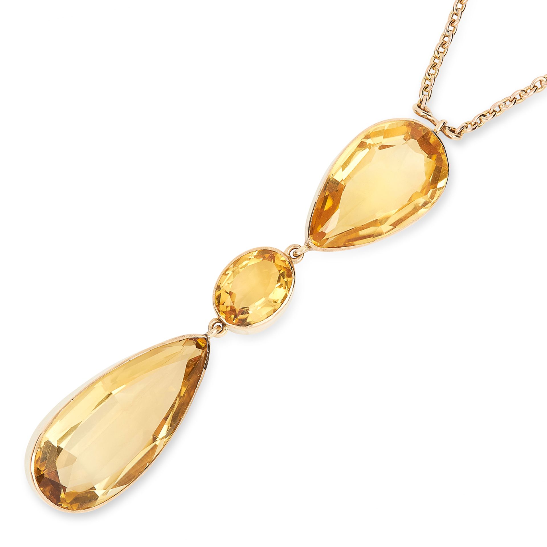 ANTIQUE CITRINE PENDANT NECKLACE set with pear and oval cut citrines in a drop, with an oval cut