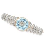 ANTIQUE AQUAMARINE AND DIAMOND BROOCH, set with a round cut aquamarine and round cut diamonds, 3.