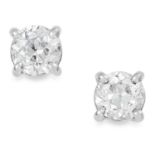 1.10 CARAT DIAMOND EAR STUDS each set with a round cut diamond totalling approximately 1.10