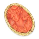 ANTIQUE CARVED CORAL CAMEO RING, 19TH CENTURY set with an oval carved coral cameo measuring 3.1 x
