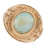 ANTIQUE OPAL SIGNET COLLEGE RING, set with a cabochon opal in a decorative border, size N / 6.5,