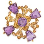 ANTIQUE AMETHYST CANNETILLE CROSS PENDANT set with round and fancy cut amethyst, 5.2cm, 14g.