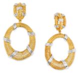 GOLD DROP EARRINGS each set with two gold hoops in rope motif, 6.3cm, 44.1g.
