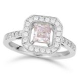 0.54 CARAT FANCY PINK DIAMOND CLUSTER RING set with a square cut fancy pink diamond of 0.54 carats