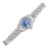 OYSTER PERPECTUAL DATEJUST LADIES WRISTWATCH, ROLEX in steel with blue dial, 16cm, 38.3g.