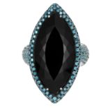 ONYX AND COLOURED DIAMOND RING, PALMIERO set with a marquise cut onyx in a border of round cut