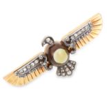 DIAMOND AND HARDSTONE EGYPTIAN REVIVAL BROOCH designed as an Egyptian bird set with rose cut