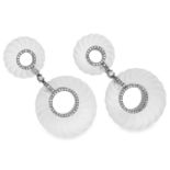 ROCK CRYSTAL AND DIAMOND EARRINGS each set with two polished rock crystal discs and round cut