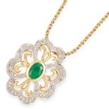 EMERALD AND DIAMOND PENDANT set with an oval cut emerald and round cut diamonds, 2.6cm, 10.9g.