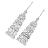 ANTIQUE ART DECO DIAMOND EARRINGS in chandelier design set with old cut diamonds, 3.8cm, 7.2g.